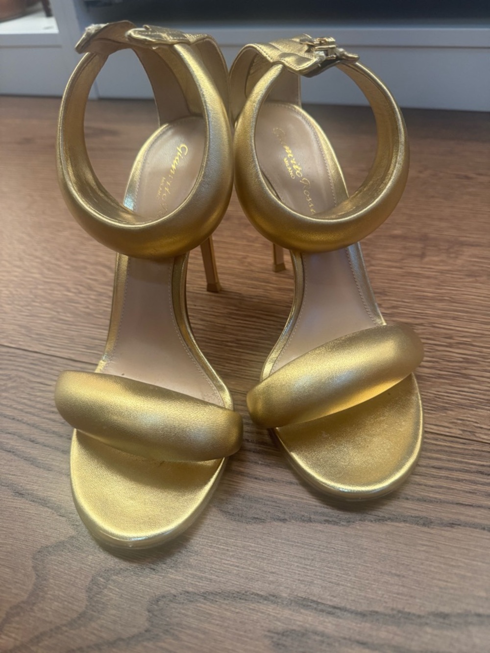 Gianvito Rossi Gold Ankle-Strap High Heel Sandals